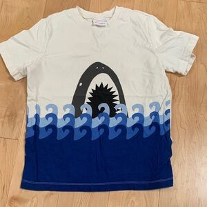 Hanna Andersson Shark Wave Graphic Tee - White & Navy sz 140/10